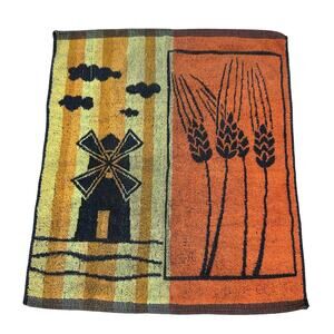 VTG Bunt Weiss Western Germany Hand Towel Wheat Windmill MCM Mid Century Orange